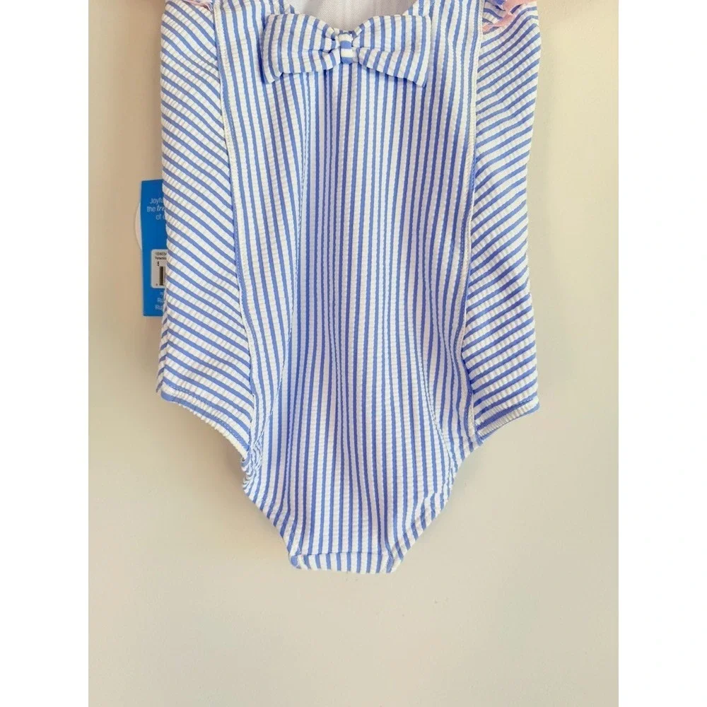 Ruffle Buts Seersucker Striped One Piece Swimsuit Size 5 Ruffle Beach